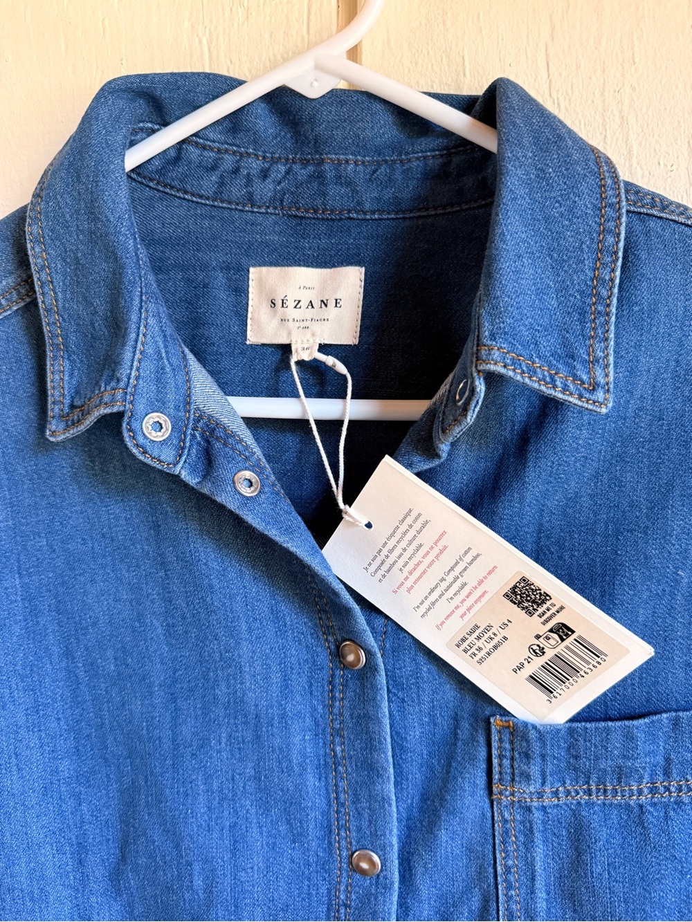 NWT Sezane “Sadie” Long Sleeve Denim Dress is Deep Blue, Size 4 - Picture 4 of 7